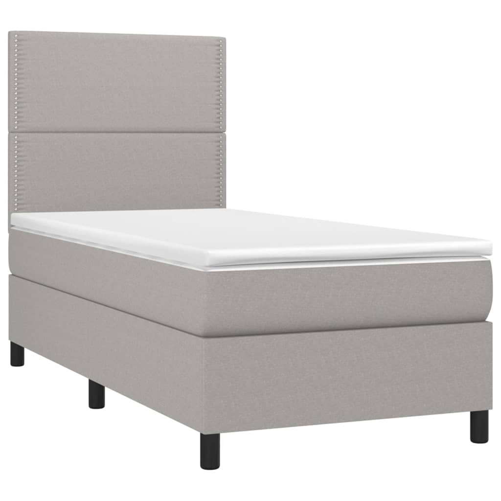 Krevet box spring s madracem LED svjetlosivi 90x200 cm tkanina