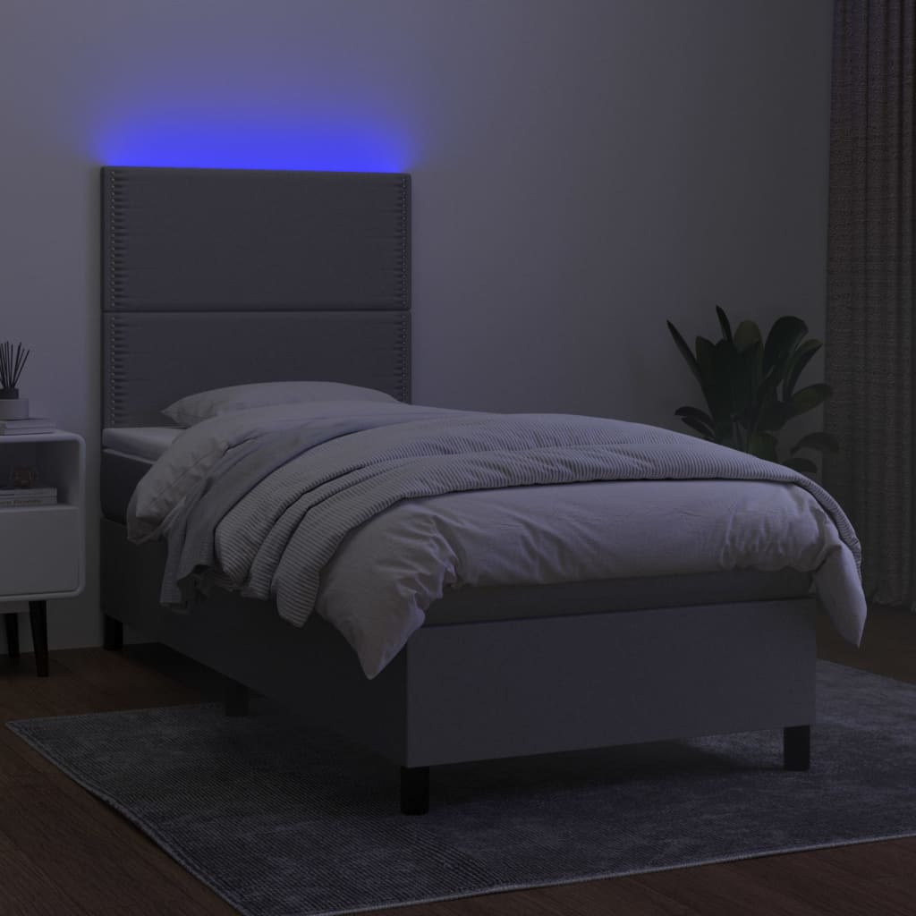 Krevet box spring s madracem LED svjetlosivi 100x200 cm tkanina