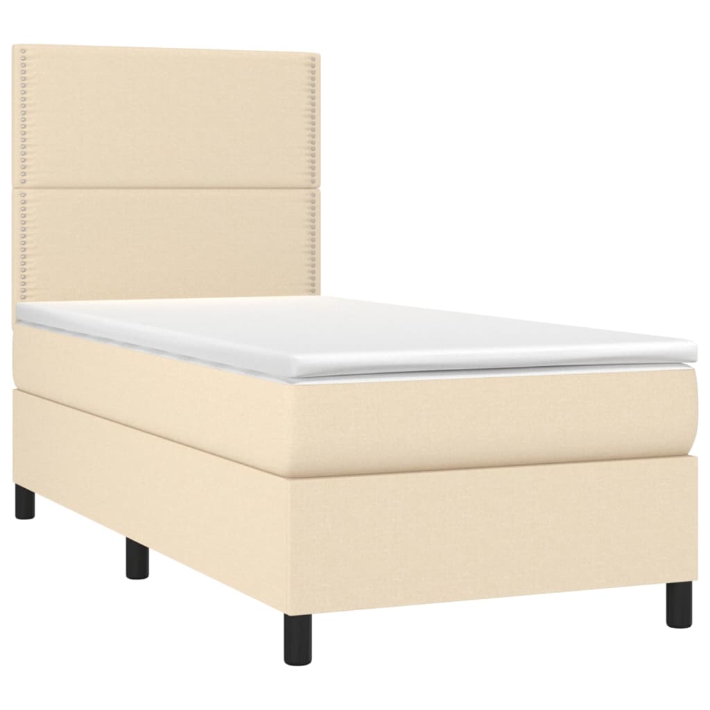 Krevet box spring s madracem LED krem 100x200 cm od tkanine