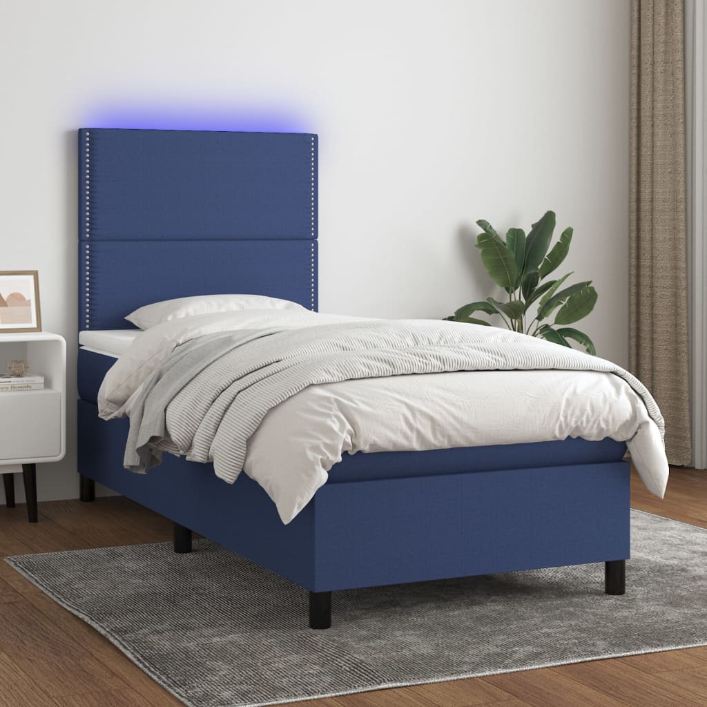 Krevet box spring s madracem LED plavi 100x200 cm od tkanine
