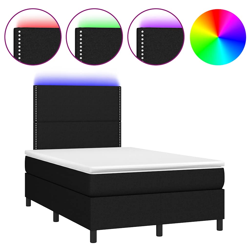 Krevet box spring s madracem LED crni 120 x 200 cm od tkanine