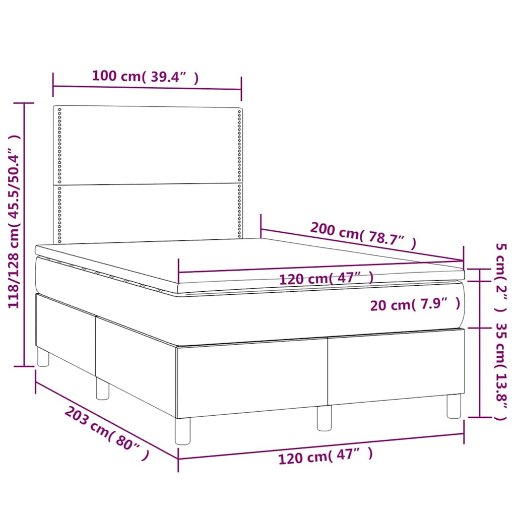 Krevet box spring s madracem LED crni 120 x 200 cm od tkanine