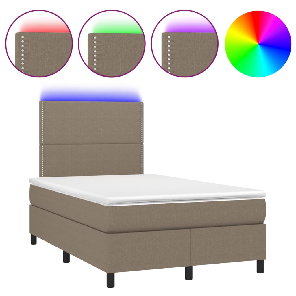 Krevet box spring s madracem LED smeđesivi 120 x 200 cm tkanina