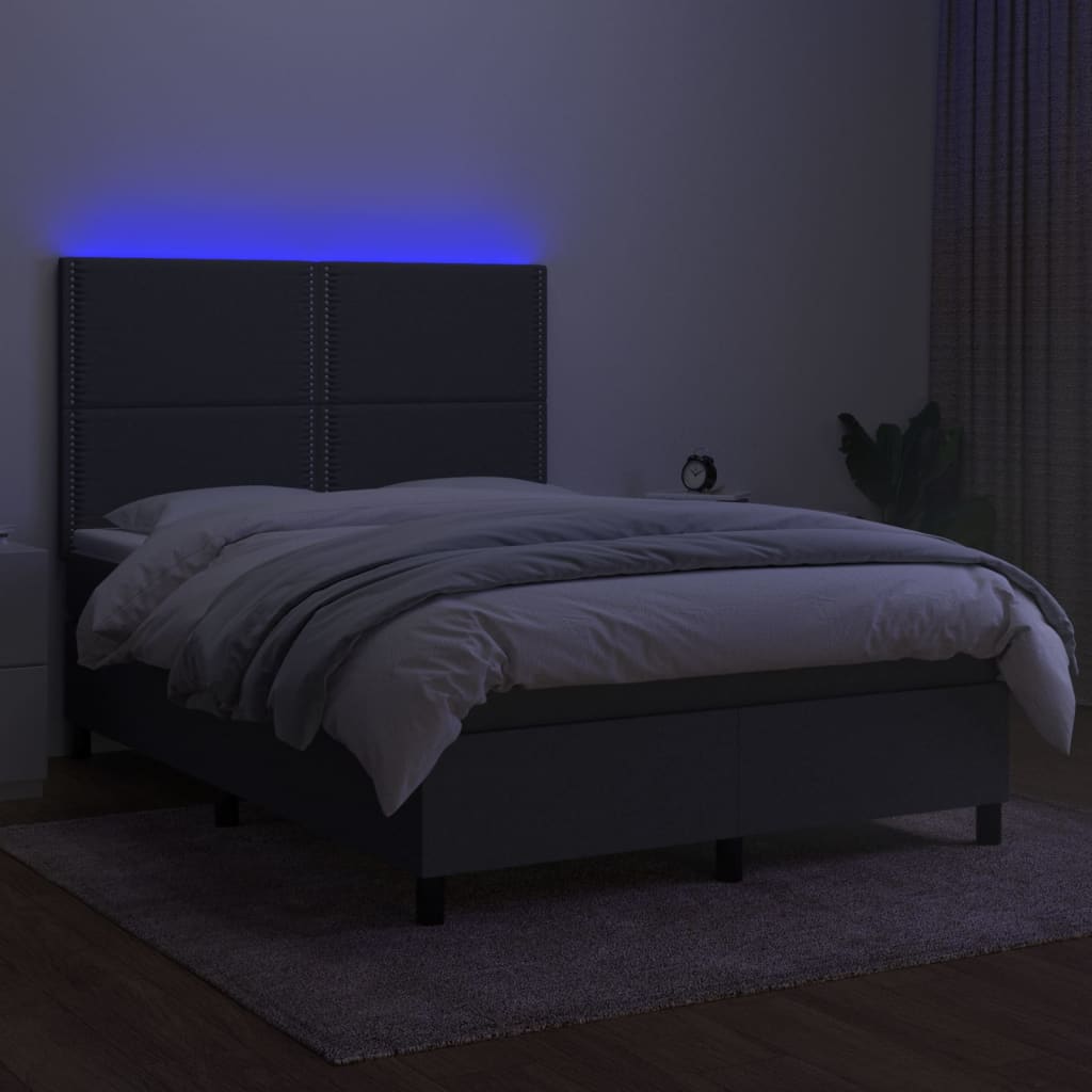 Krevet box spring s madracem LED tamnosivi 140x190 cm tkanina