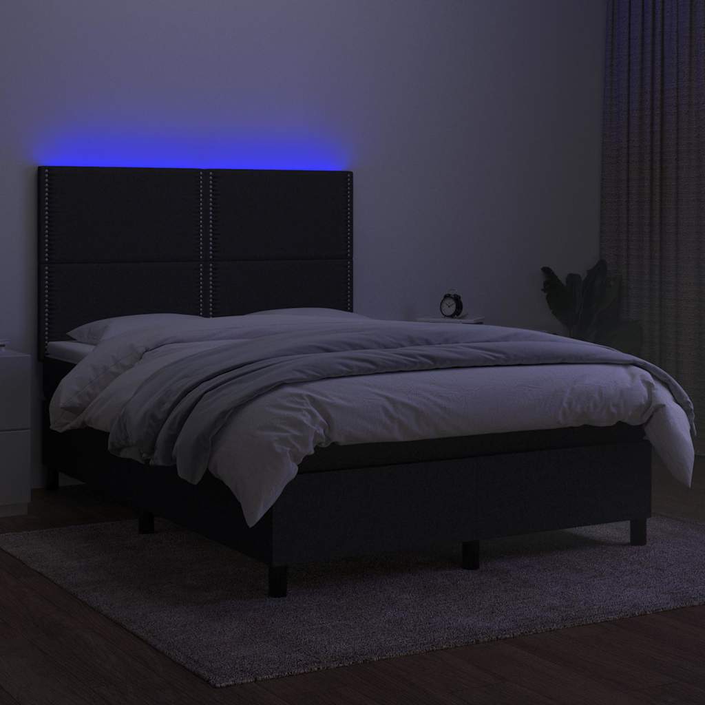 Krevet box spring s madracem LED crni 140x190 cm od tkanine
