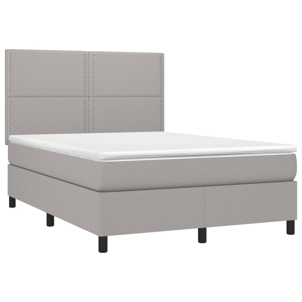 Krevet box spring s madracem LED svjetlosivi 140x200 cm tkanina