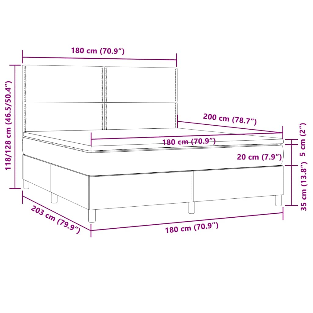 Krevet box spring s madracem LED smeđesivi 180x200 cm tkanina