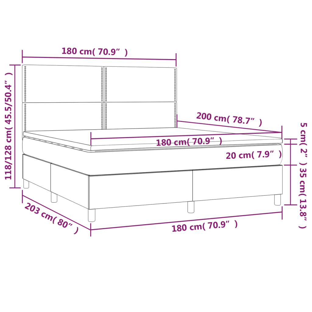 Krevet box spring s madracem LED plavi 180x200 cm od tkanine