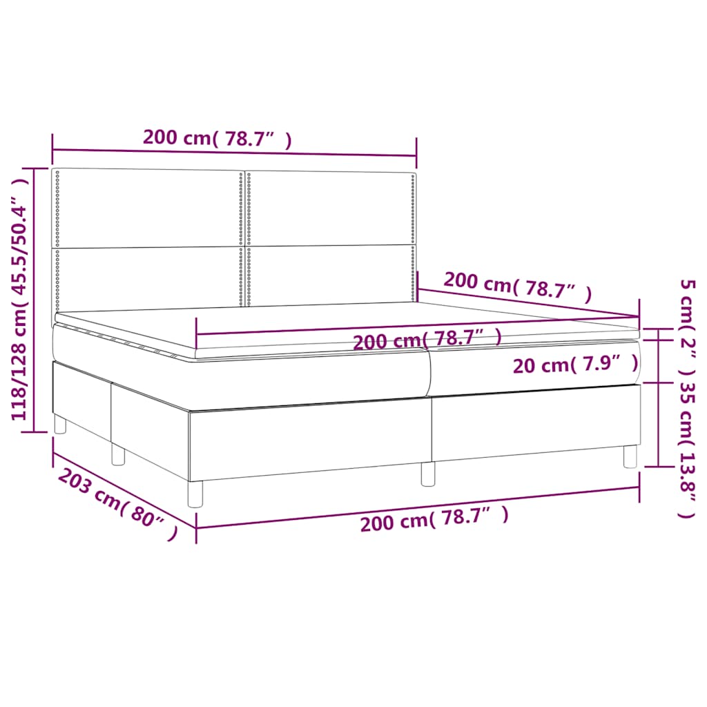 Krevet box spring s madracem LED crni 200x200 cm od tkanine