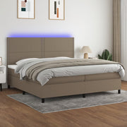 Krevet box spring s madracem LED smeđesivi 200x200 cm tkanina
