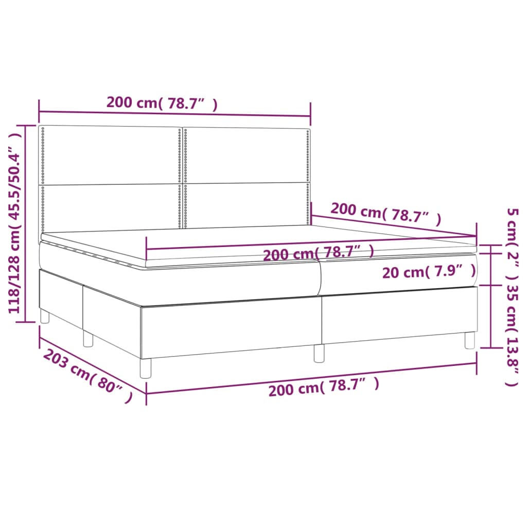 Krevet box spring s madracem LED plavi 200x200 cm od tkanine
