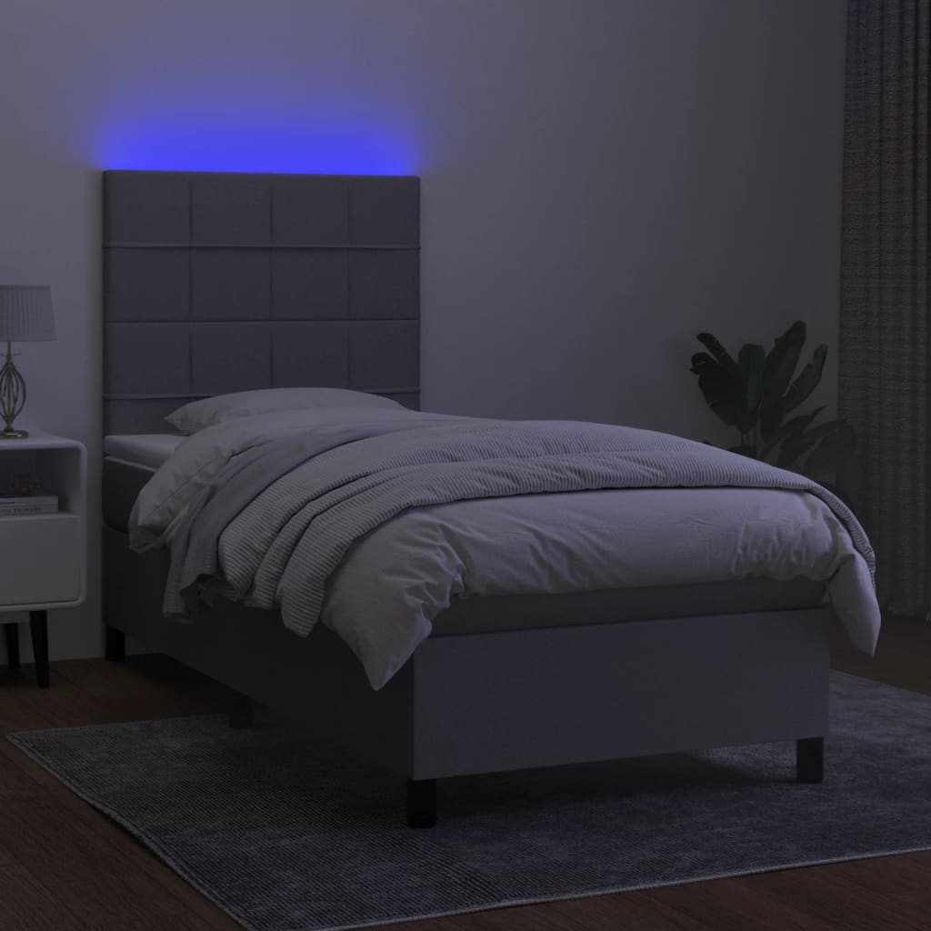 Krevet box spring s madracem LED svjetlosivi 80x200 cm tkanina