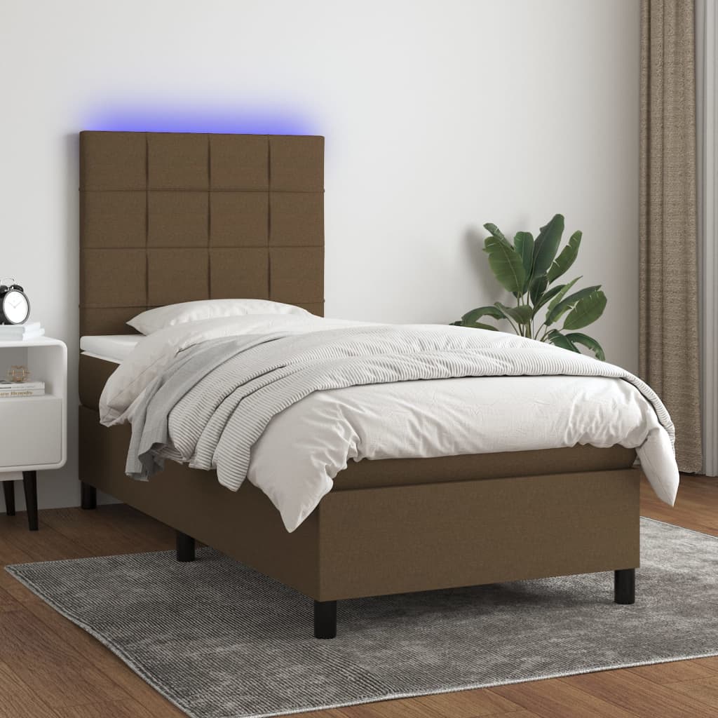 Krevet box spring s madracem LED tamnosmeđi 80 x 200 cm tkanina