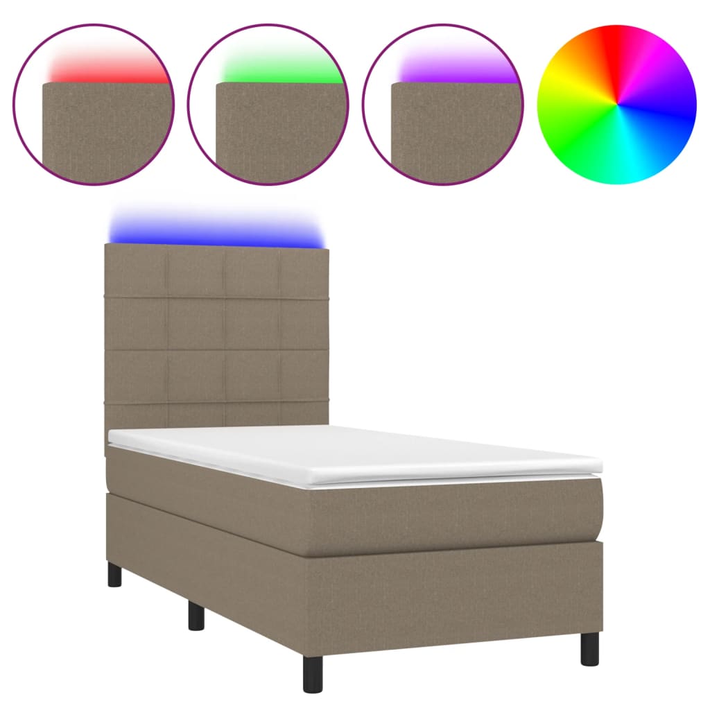Krevet box spring s madracem LED smeđesivi 80 x 200 cm tkanina