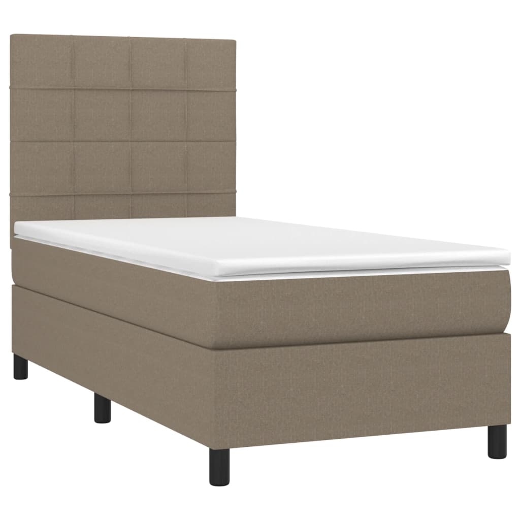 Krevet box spring s madracem LED smeđesivi 80 x 200 cm tkanina