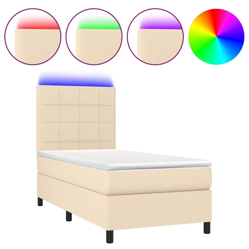 Krevet box spring s madracem LED krem 80 x 200 cm od tkanine