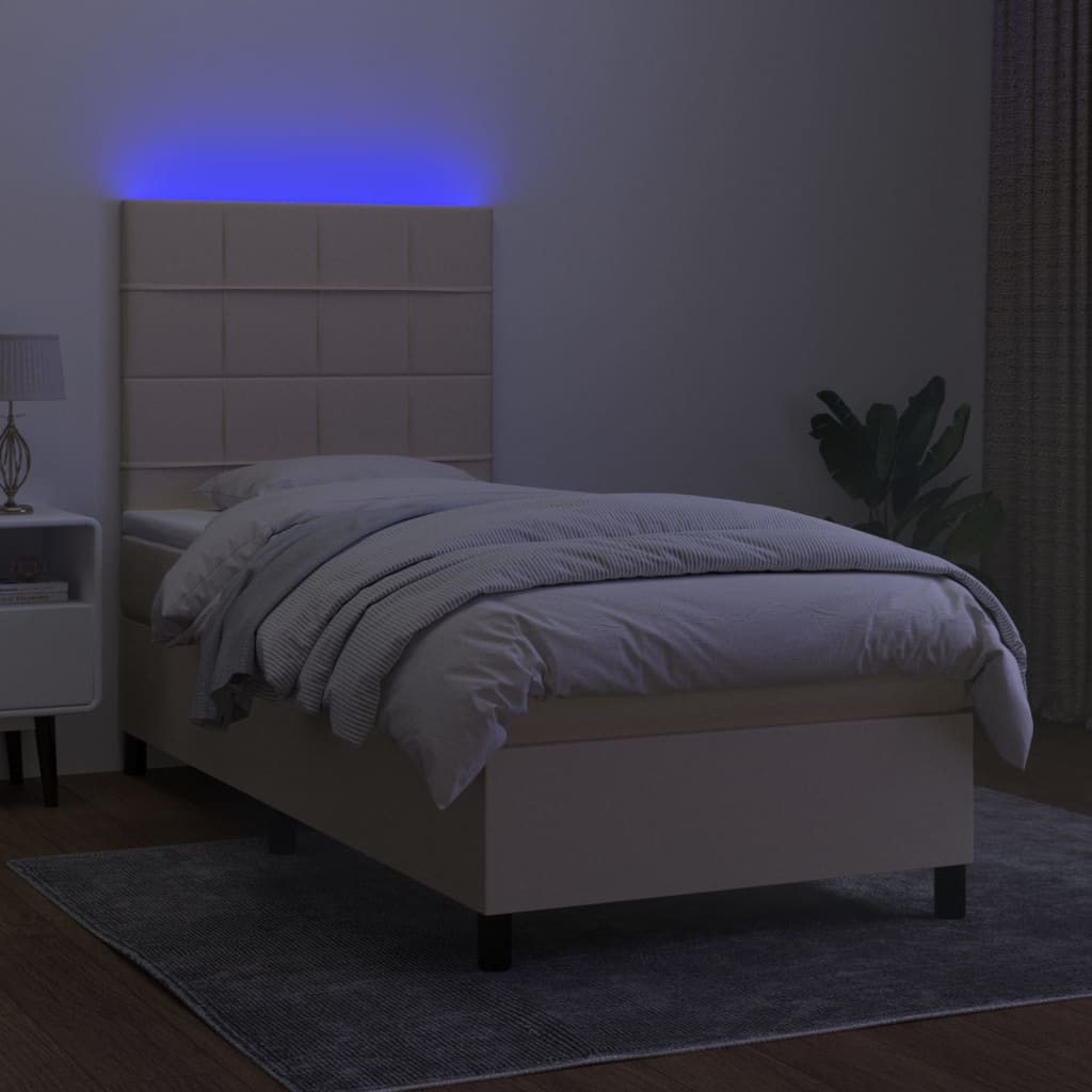 Krevet box spring s madracem LED krem 80 x 200 cm od tkanine