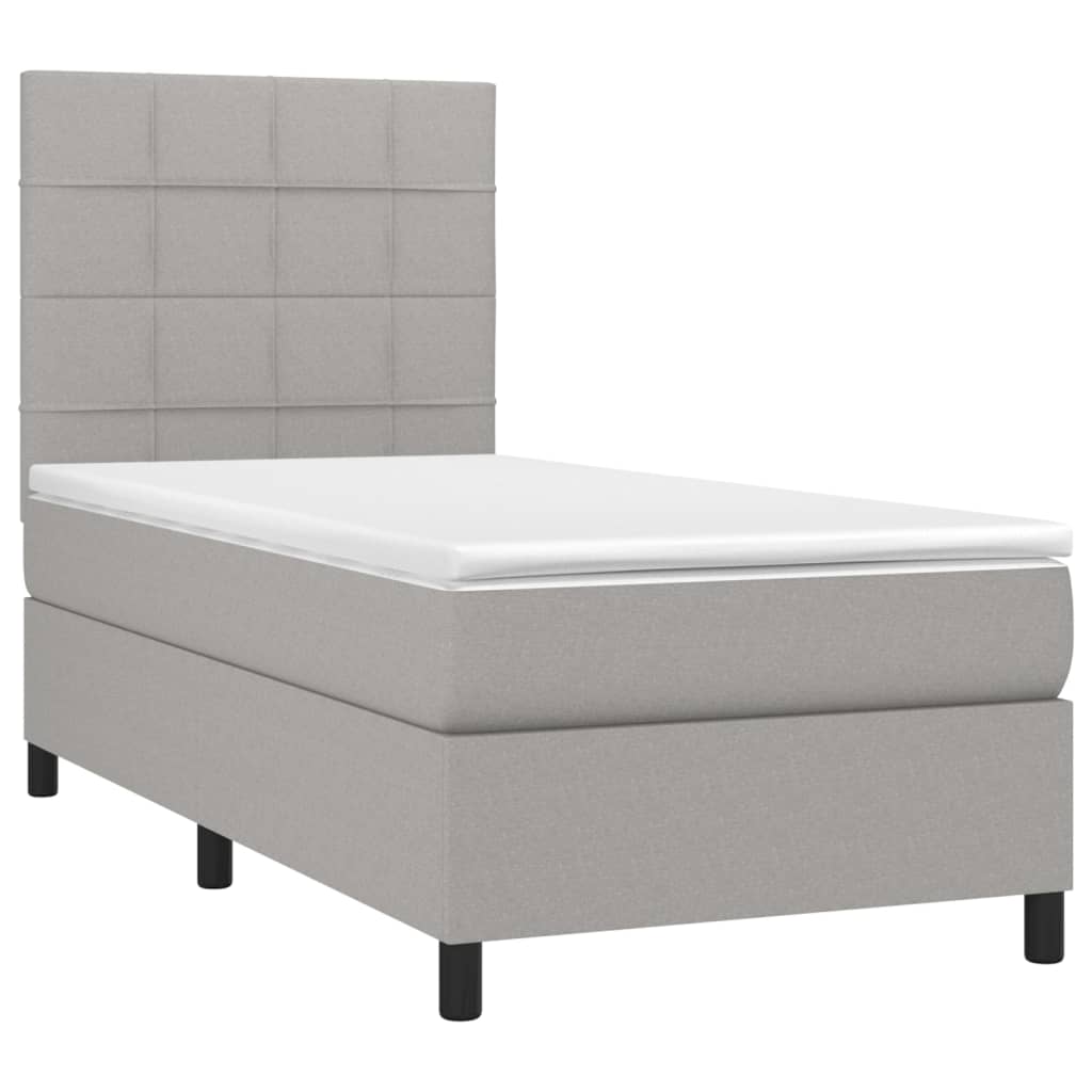 Krevet box spring s madracem LED svjetlosivi 90x190 cm tkanina