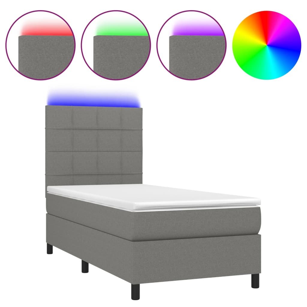 Krevet box spring s madracem LED tamnosivi 90x190 cm tkanina