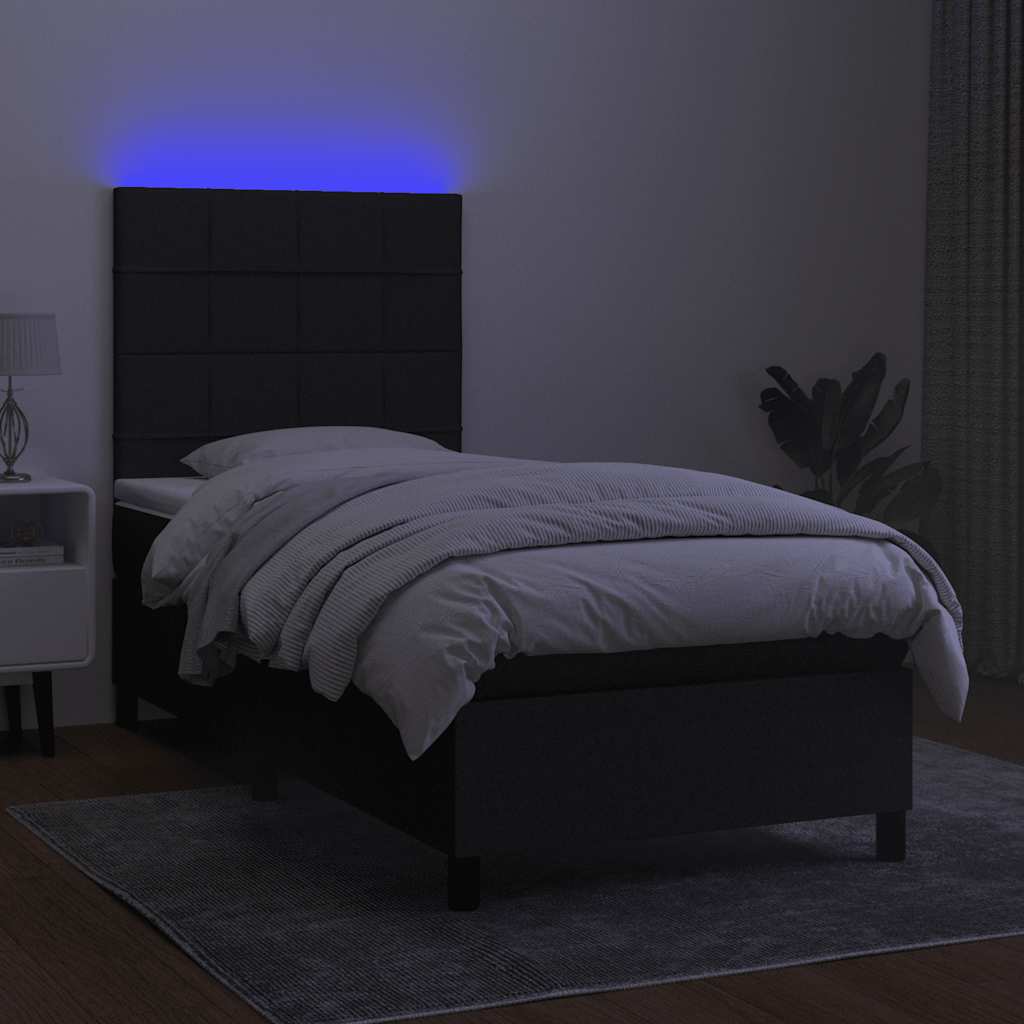 Krevet box spring s madracem LED crni 90x190 cm od tkanine