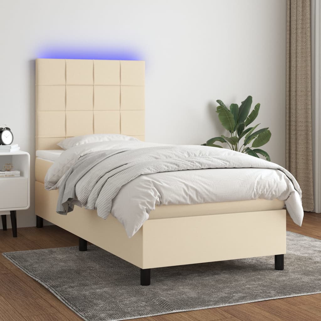 Krevet box spring s madracem LED krem 90x200 cm od tkanine