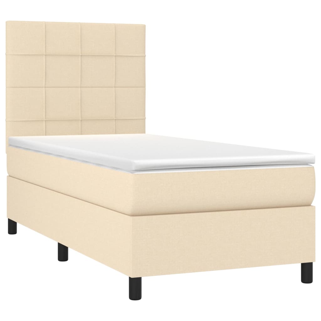 Krevet box spring s madracem LED krem 100x200 cm od tkanine