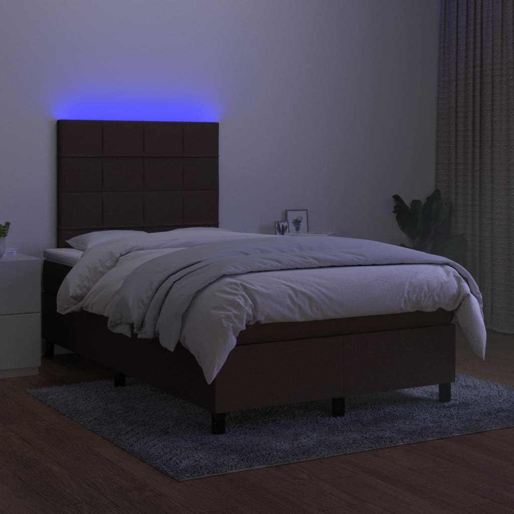 Krevet box spring s madracem LED tamnosmeđi 120x200 cm tkanina