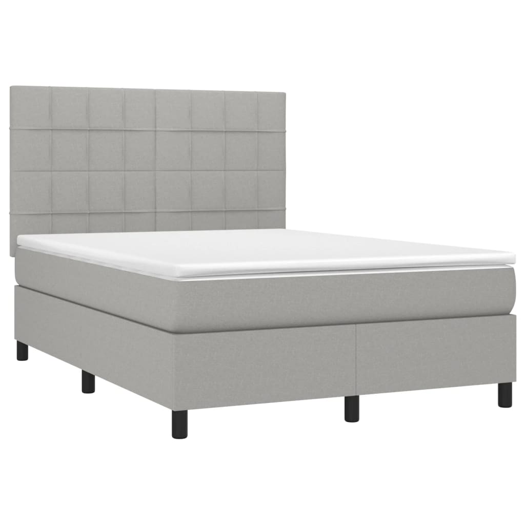 Krevet box spring s madracem LED svjetlosivi 140x190 cm tkanina
