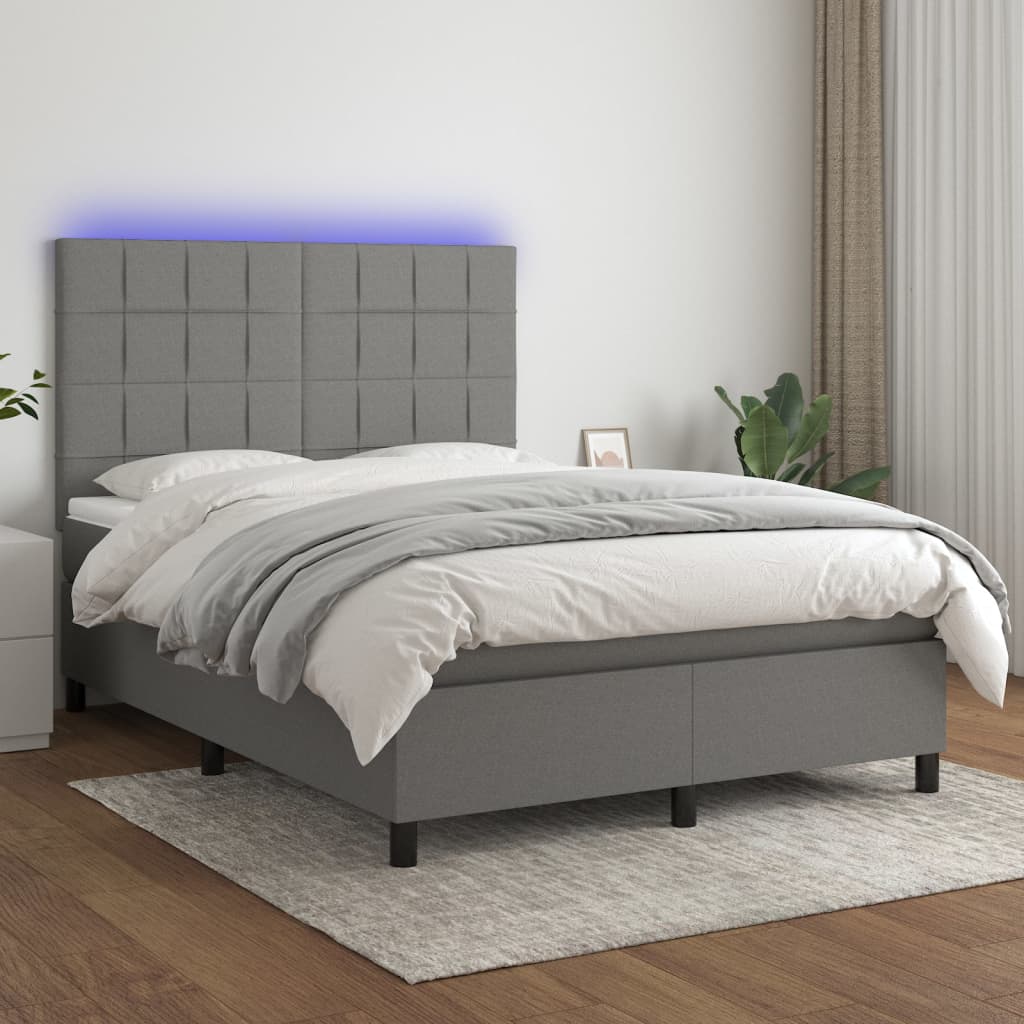 Krevet box spring s madracem LED tamnosivi 140x190 cm tkanina