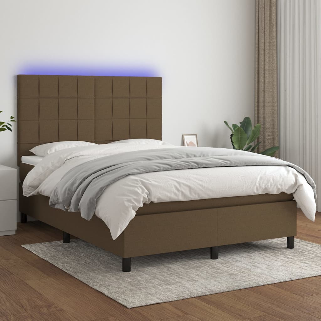 Krevet box spring s madracem LED tamnosmeđi 140x190 cm tkanina