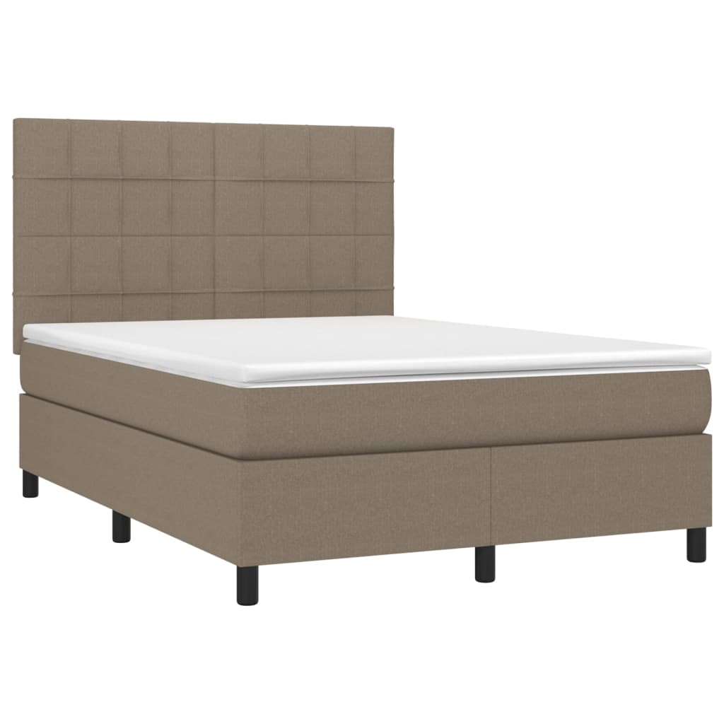 Krevet box spring s madracem LED smeđesivi 140x190 cm tkanina