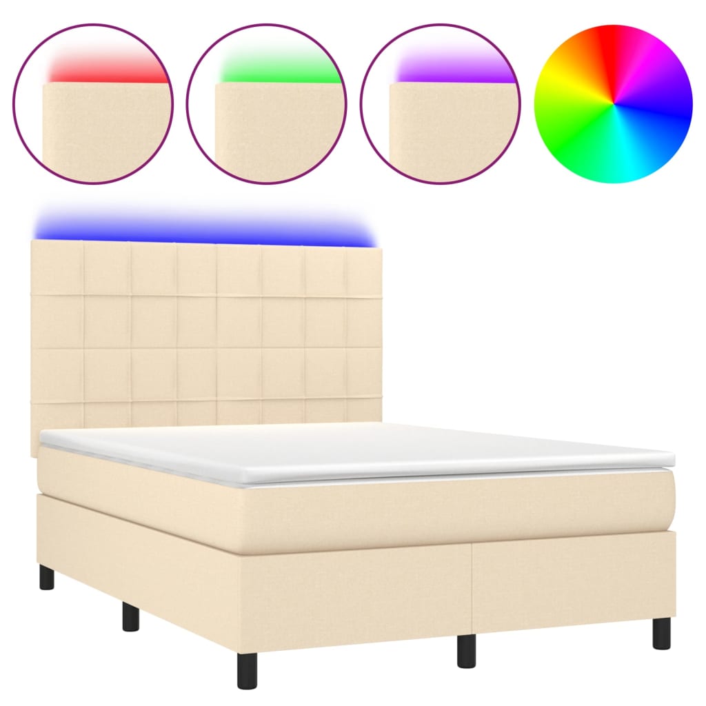 Krevet box spring s madracem LED krem 140x200 cm od tkanine