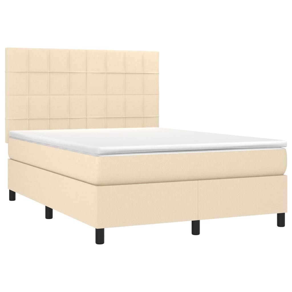 Krevet box spring s madracem LED krem 140x200 cm od tkanine