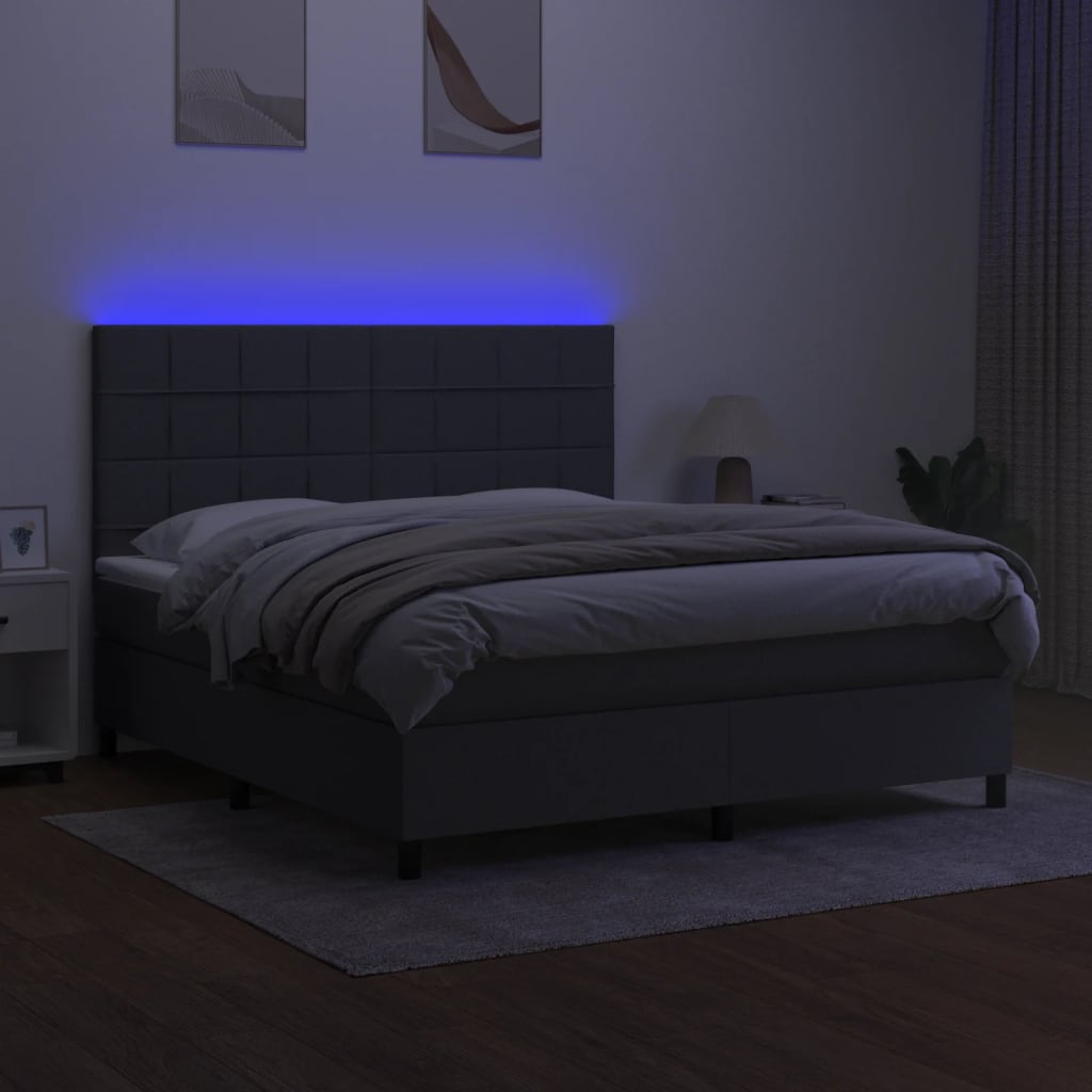 Krevet box spring s madracem LED tamnosivi 160x200 cm tkanina