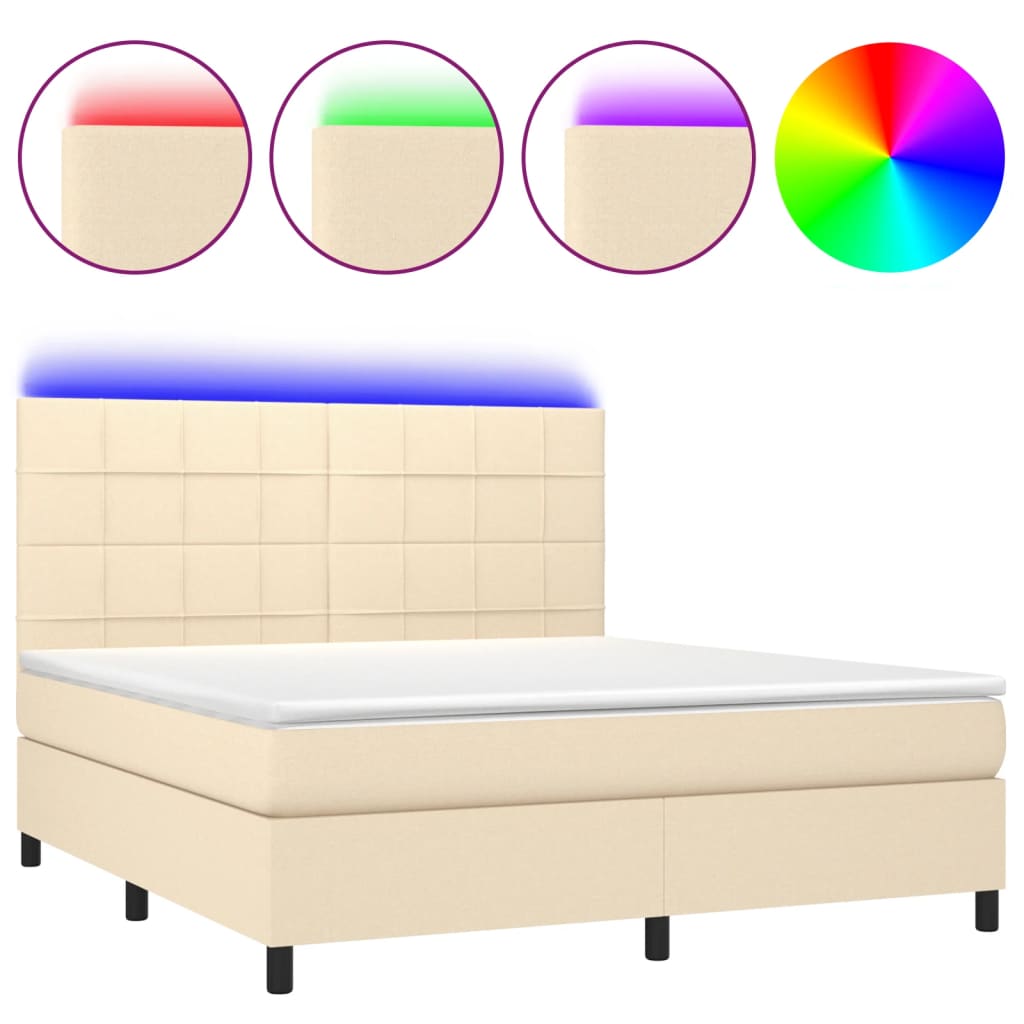Krevet box spring s madracem LED krem 160x200 cm od tkanine