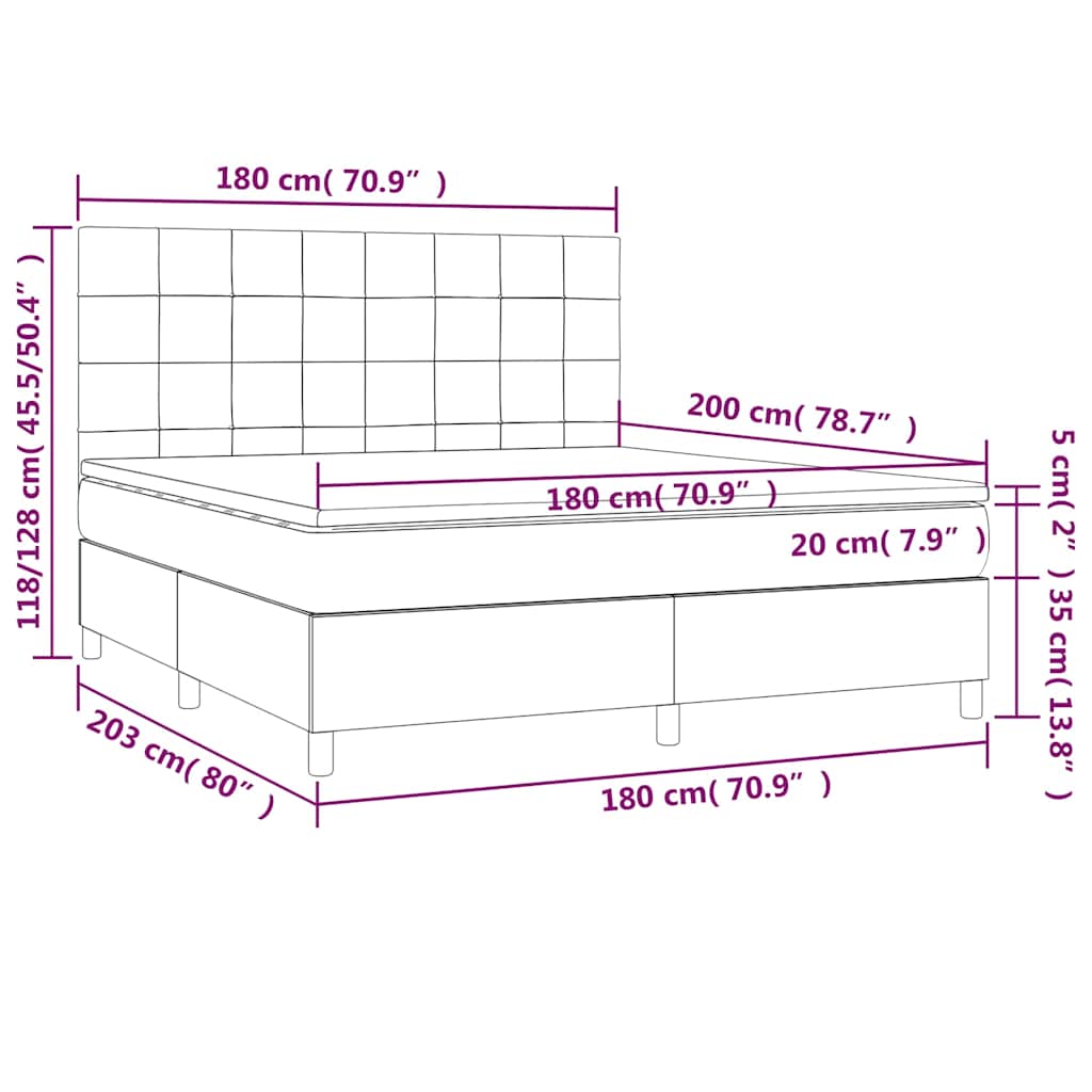Krevet box spring s madracem LED crni 180x200 cm od tkanine