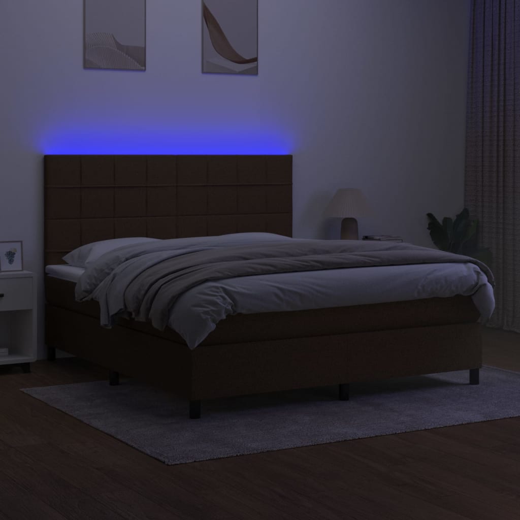 Krevet box spring s madracem LED tamnosmeđi 180x200 cm tkanina
