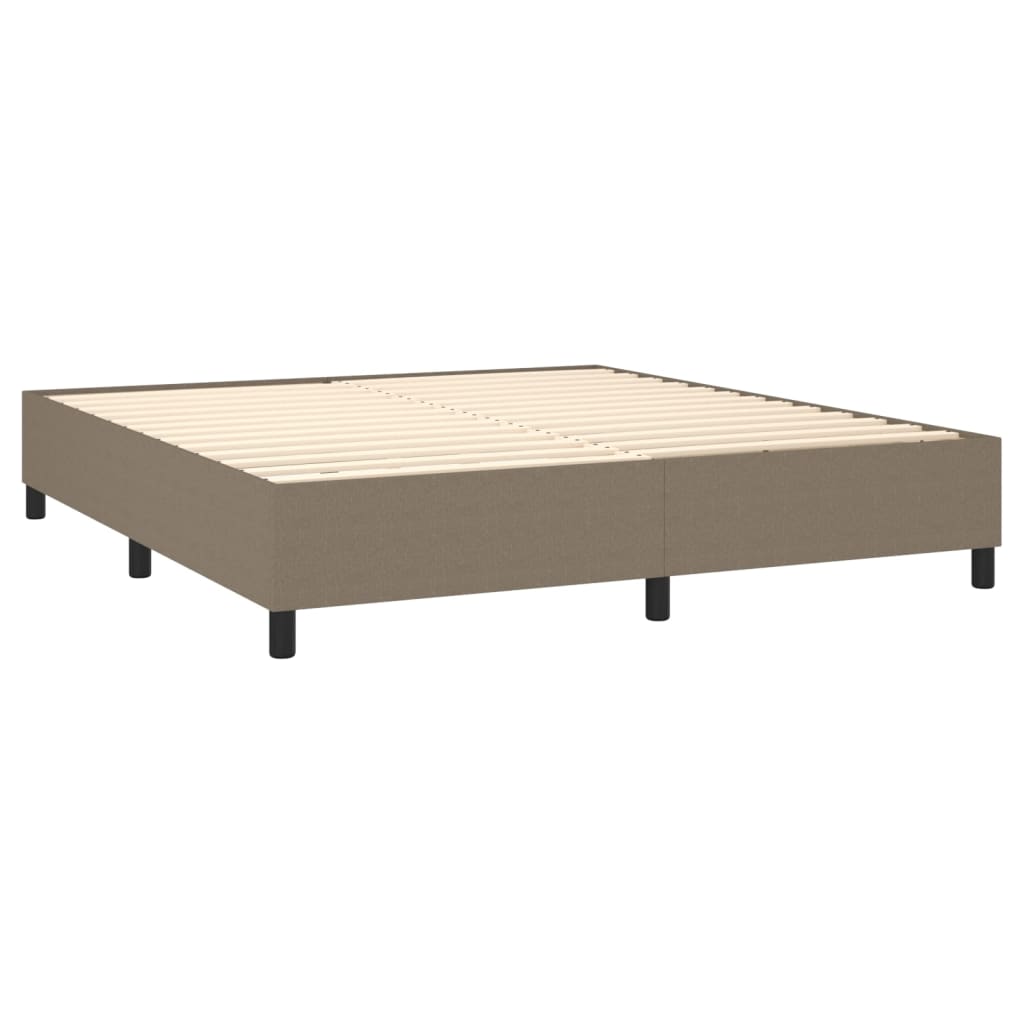 Krevet box spring s madracem LED smeđesivi 180x200 cm tkanina