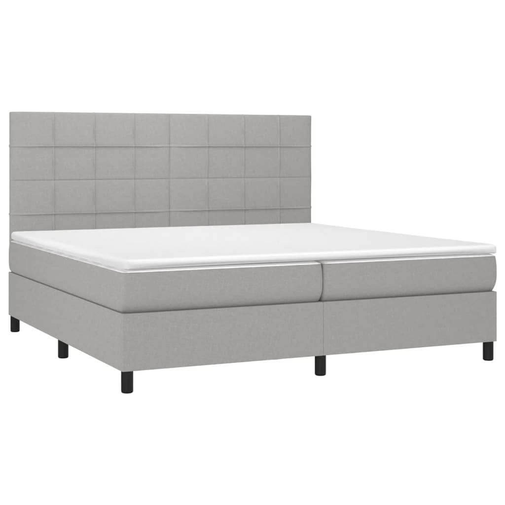 Krevet box spring s madracem LED svjetlosivi 200x200 cm tkanina