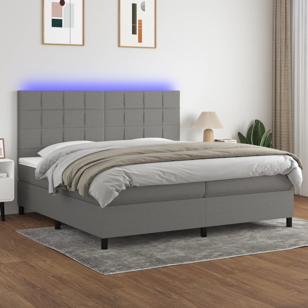 Krevet box spring s madracem LED tamnosivi 200x200 cm tkanina
