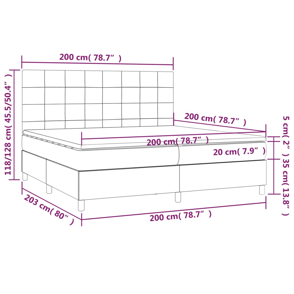 Krevet box spring s madracem LED crni 200x200 cm od tkanine