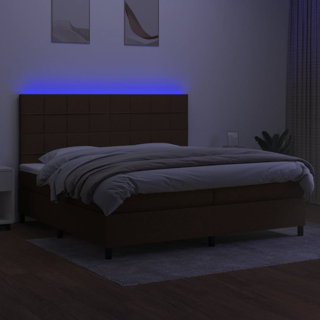 Krevet box spring s madracem LED tamnosmeđi 200x200 cm tkanina