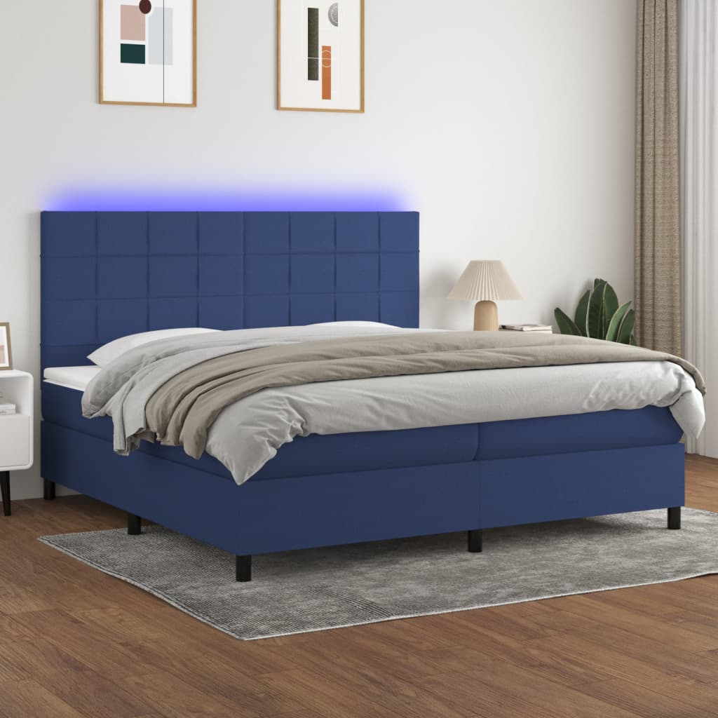 Krevet box spring s madracem LED plavi 200x200 cm od tkanine