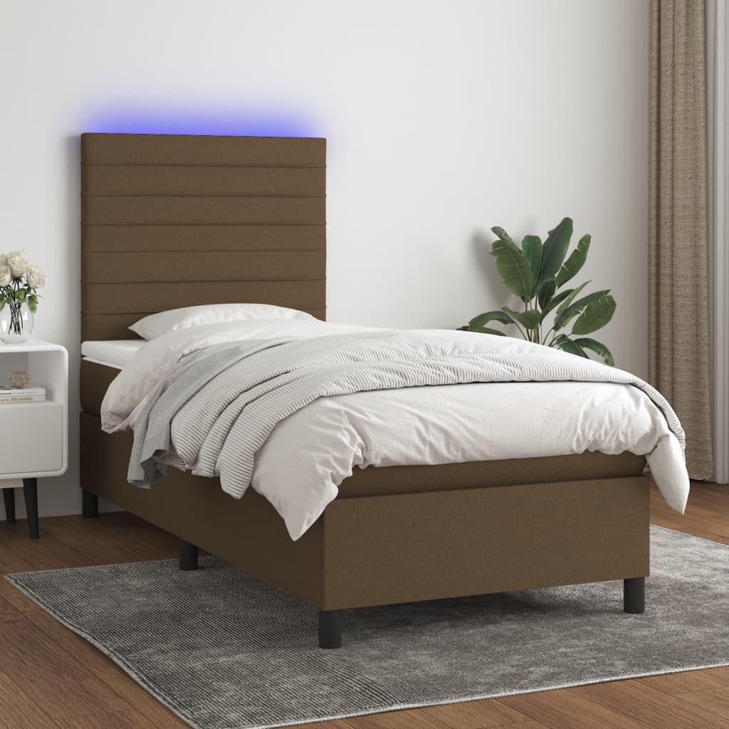 Krevet box spring s madracem LED tamnosmeđi 80 x 200 cm tkanina