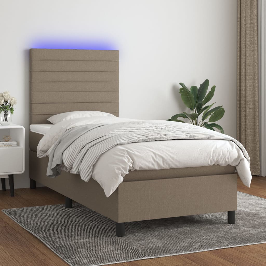 Krevet box spring s madracem LED smeđesivi 80 x 200 cm tkanina