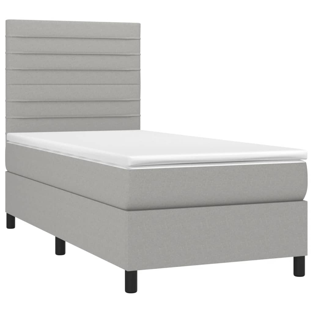 Krevet box spring s madracem LED svjetlosivi 90x190 cm tkanina