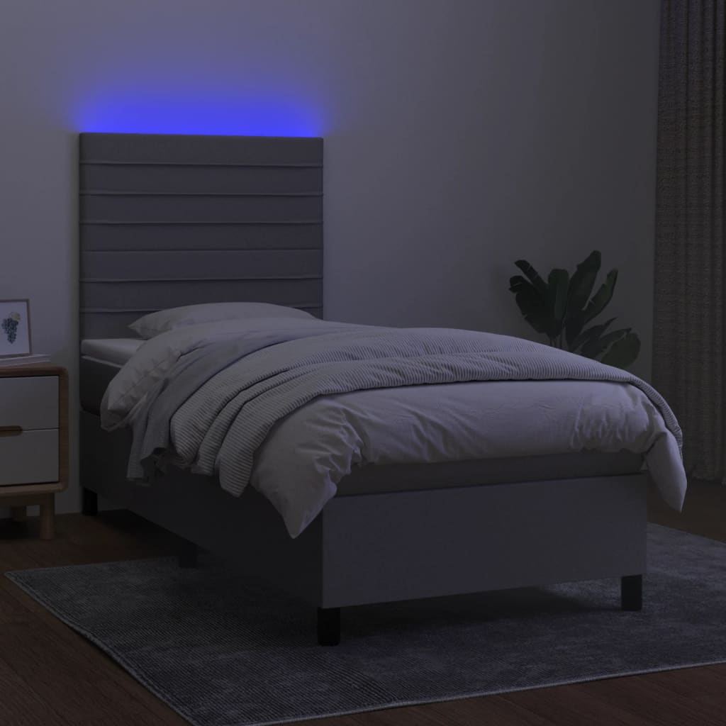 Krevet box spring s madracem LED svjetlosivi 90x190 cm tkanina