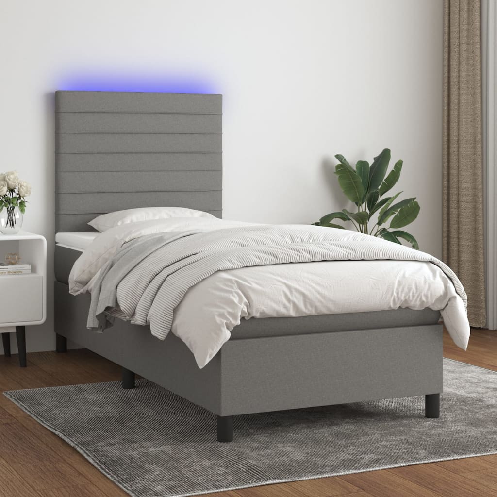 Krevet box spring s madracem LED tamnosivi 90x190 cm tkanina