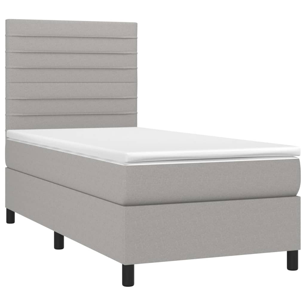 Krevet box spring s madracem LED svjetlosivi 90x200 cm tkanina