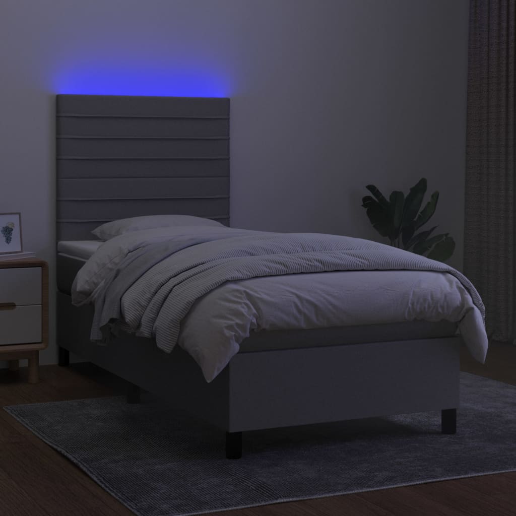 Krevet box spring s madracem LED svjetlosivi 90x200 cm tkanina